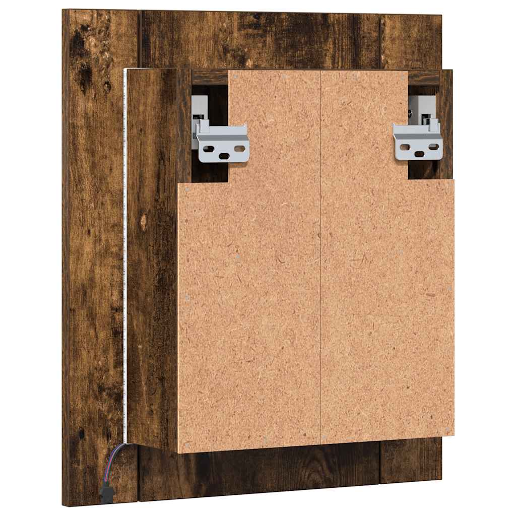 Dulap cu oglindă de baie LED, stejar fumuriu, 40x12x45 cm, lemn