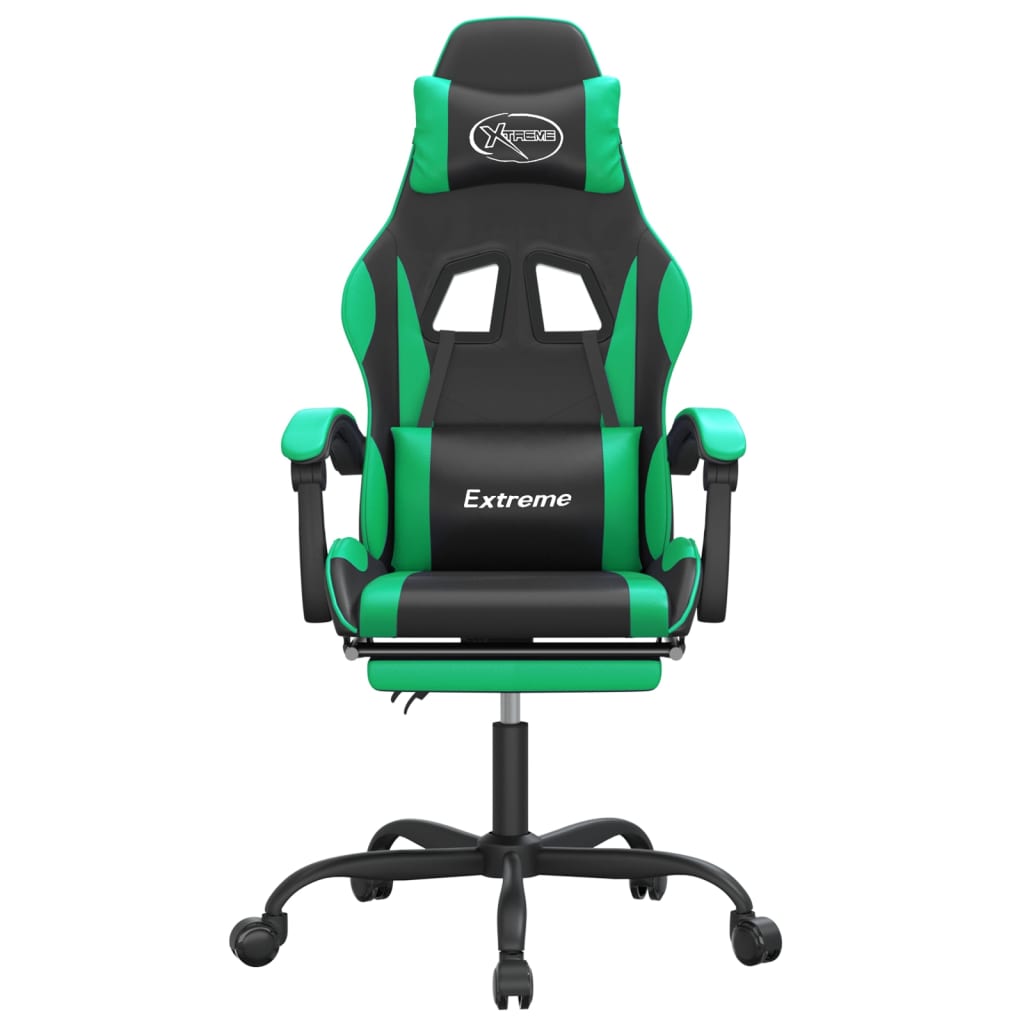 Scaun de gaming pivotant/suport picioare negru/verde piele eco