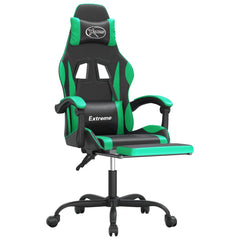 Scaun de gaming pivotant/suport picioare negru/verde piele eco