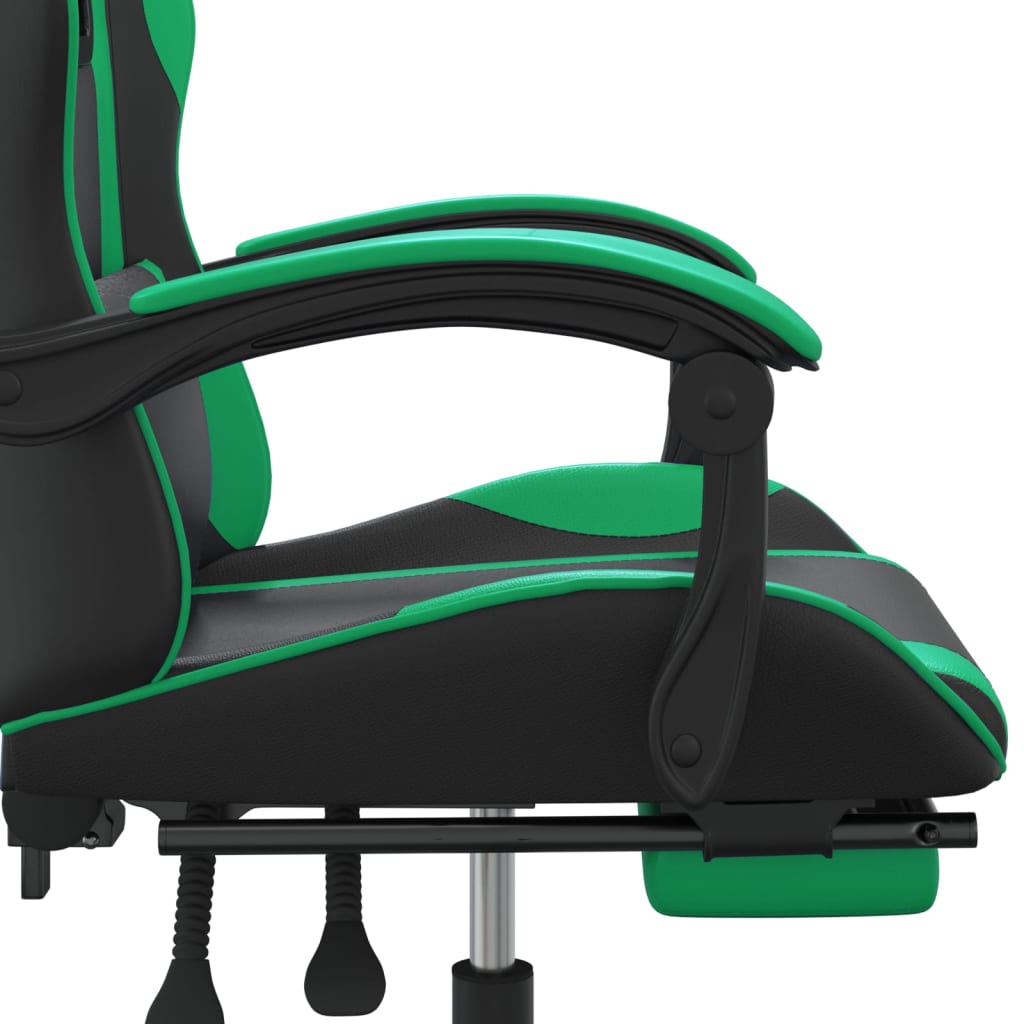 Scaun de gaming pivotant/suport picioare negru/verde piele eco