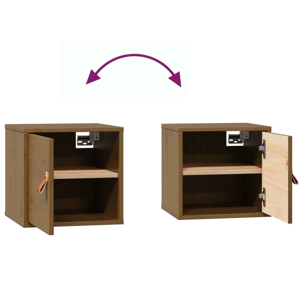 Dulapuri perete 2 buc, maro miere, 31,5x30x30cm, lemn masiv pin