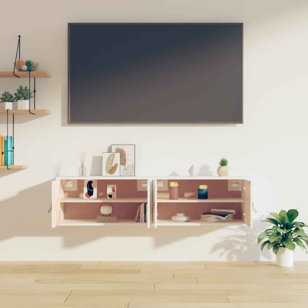 Dulapuri de perete 2 buc. alb, 60x30x30 cm, lemn masiv de pin