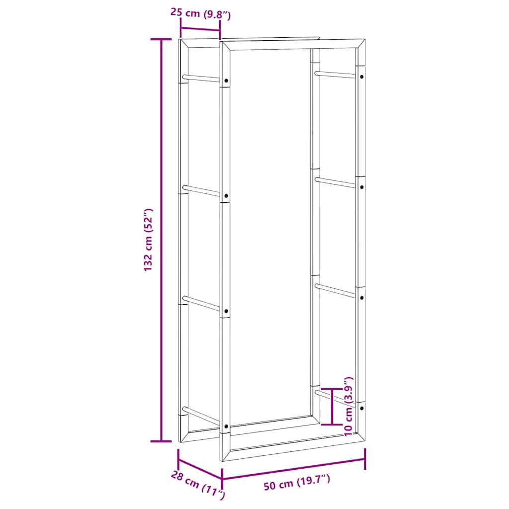 Rastel pentru lemne de foc, negru mat, 50x28x132 cm, oțel