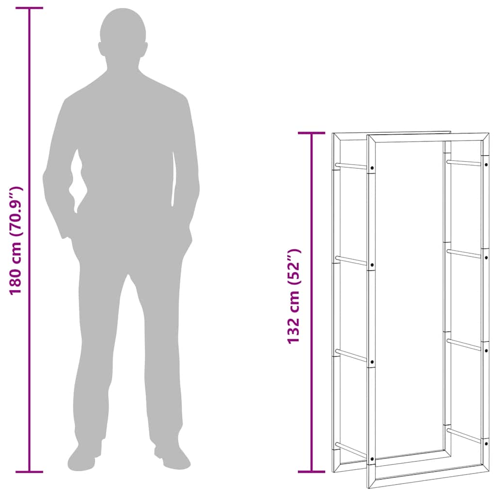 Rastel pentru lemne de foc, negru mat, 50x28x132 cm, oțel