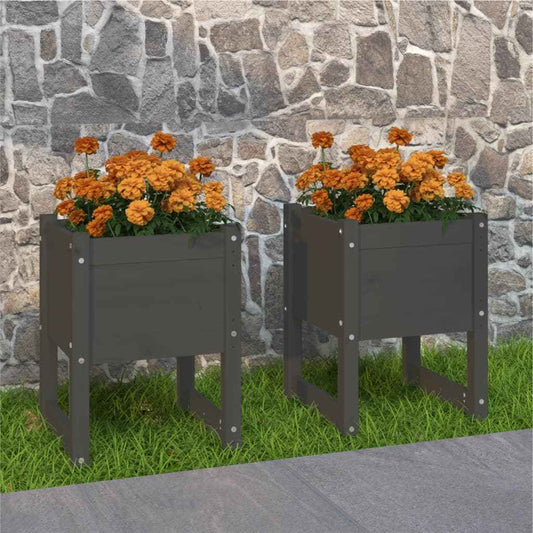 Jardiniere, 2 buc., gri, 40x40x52,5 cm, lemn masiv de pin