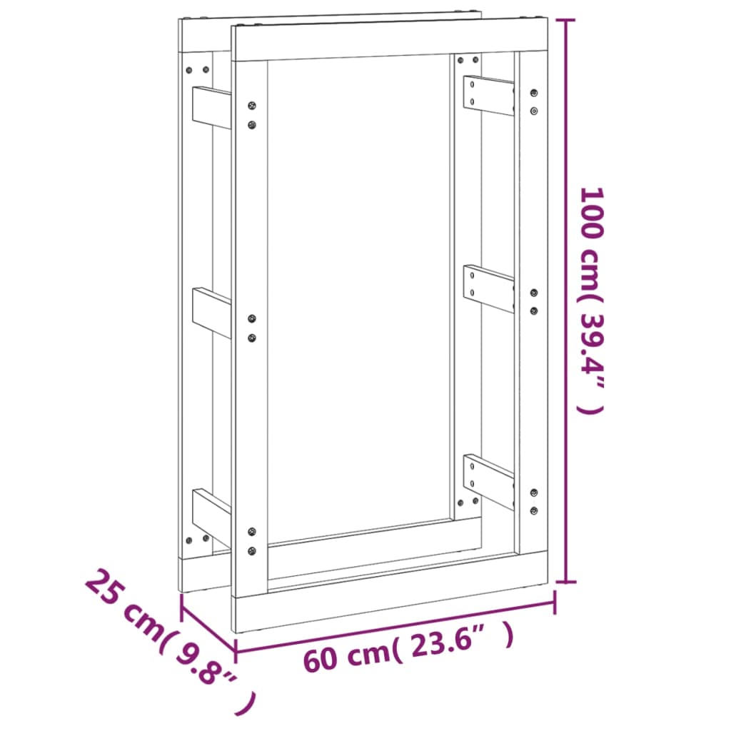 Rastel pentru lemne de foc, gri, 60x25x100 cm, lemn masiv pin