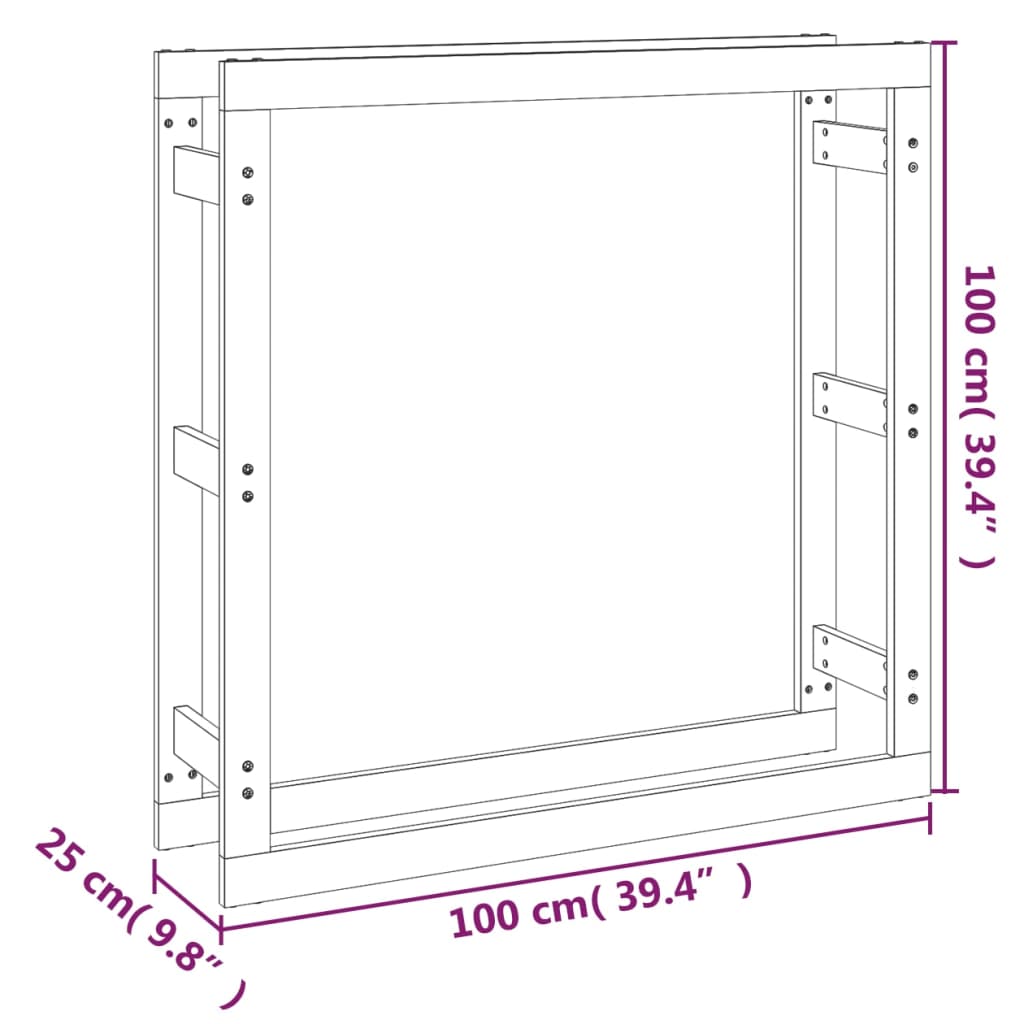 Rastel pentru lemne de foc, gri, 100x25x100 cm, lemn masiv pin