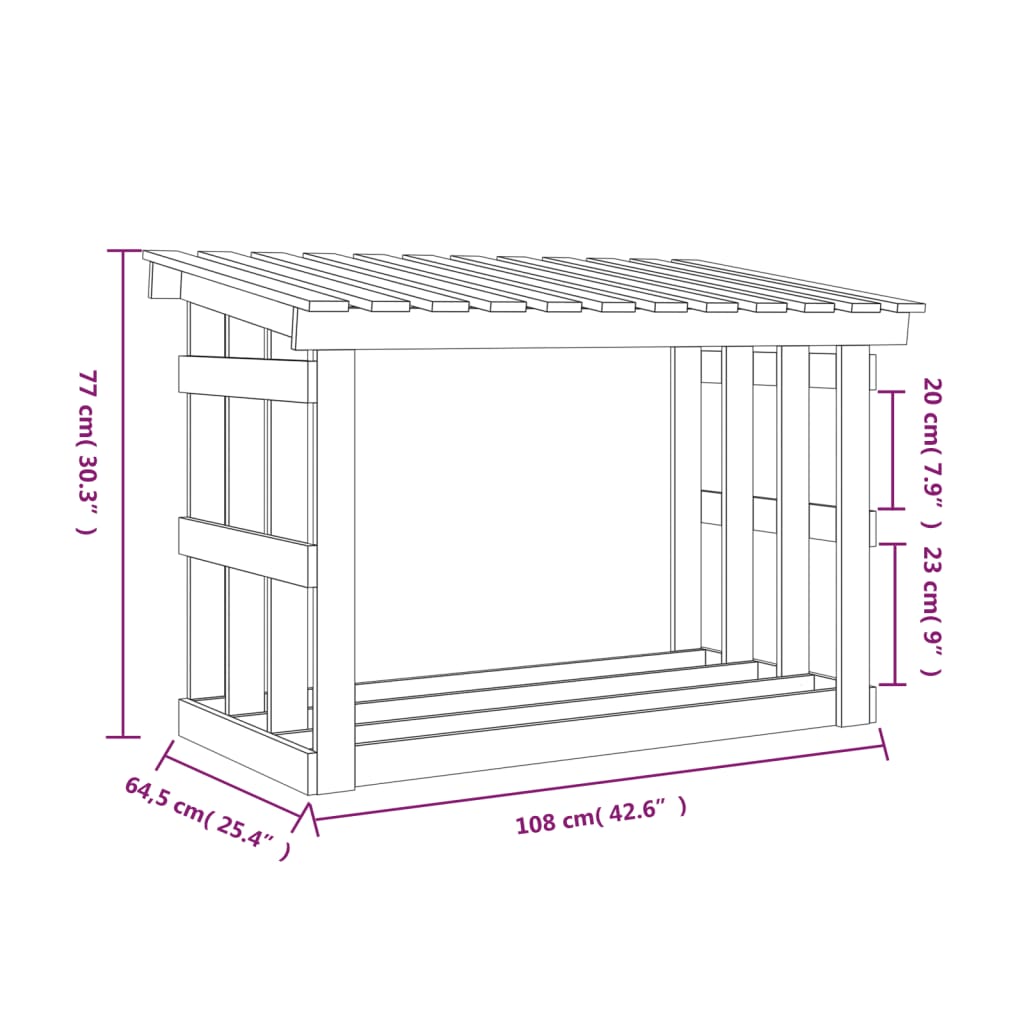 Rastel pentru lemne de foc, alb, 108x64,5x77 cm, lemn masiv pin