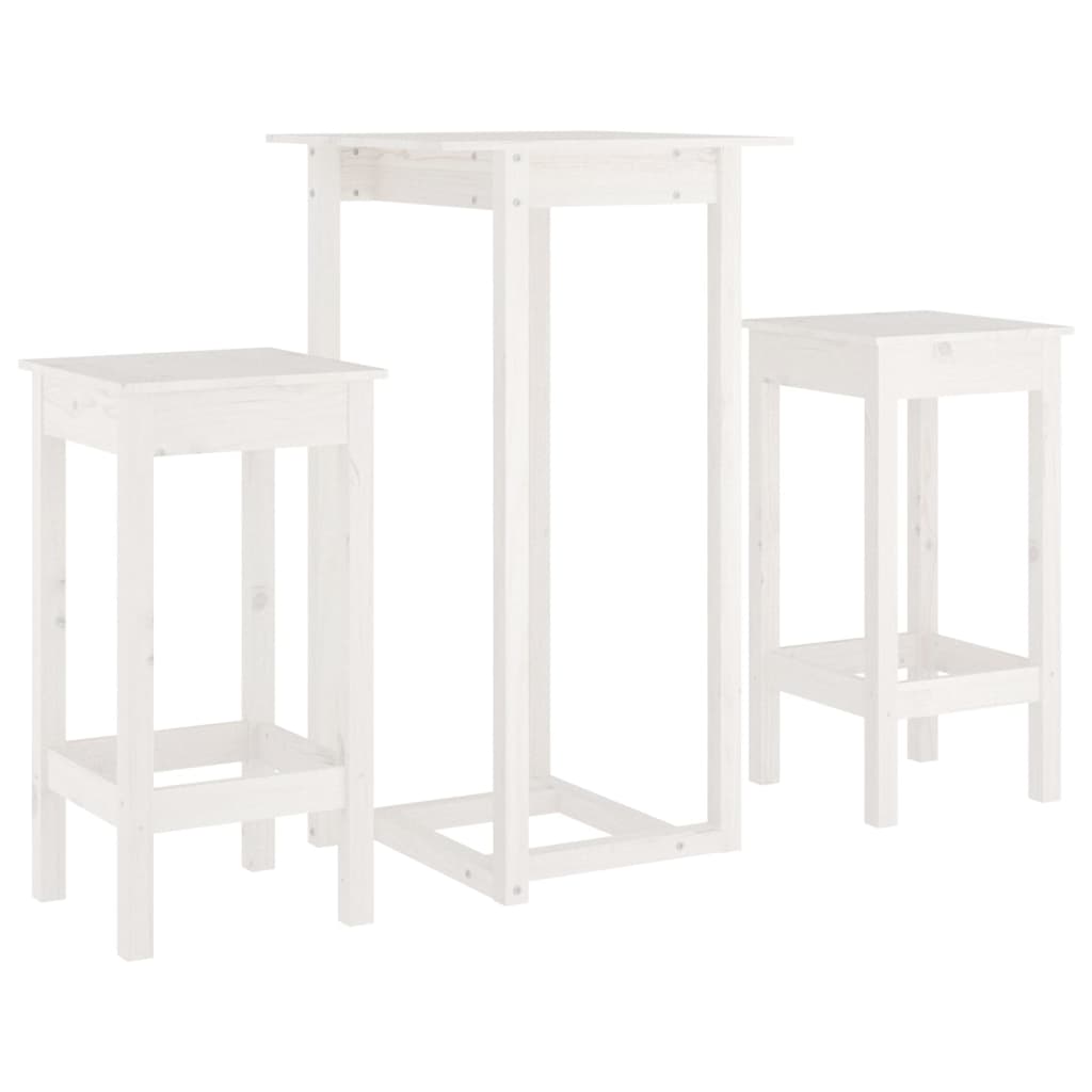 Set mobilier de bar, 3 piese, alb, lemn masiv de pin