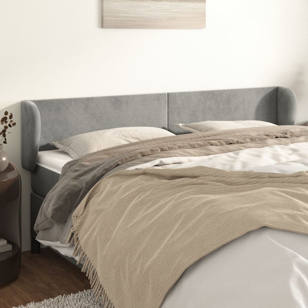 Tăblie de pat cu aripioare gri deschis 183x23x78/88 cm catifea