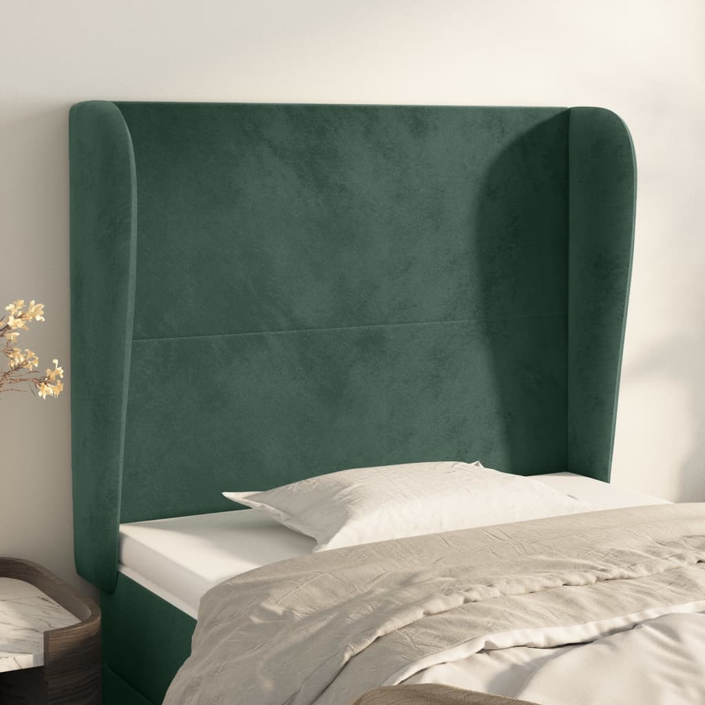 Tăblie pat cu aripioare verde închis 103x23x118/128 cm catifea