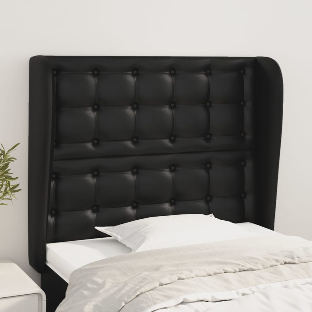 Tăblie de pat cu aripioare, negru, 103x23x118/128 cm, piele eco