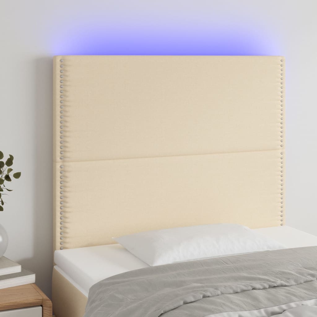 Tăblie de pat cu LED, crem, 90x5x118/128 cm, textil