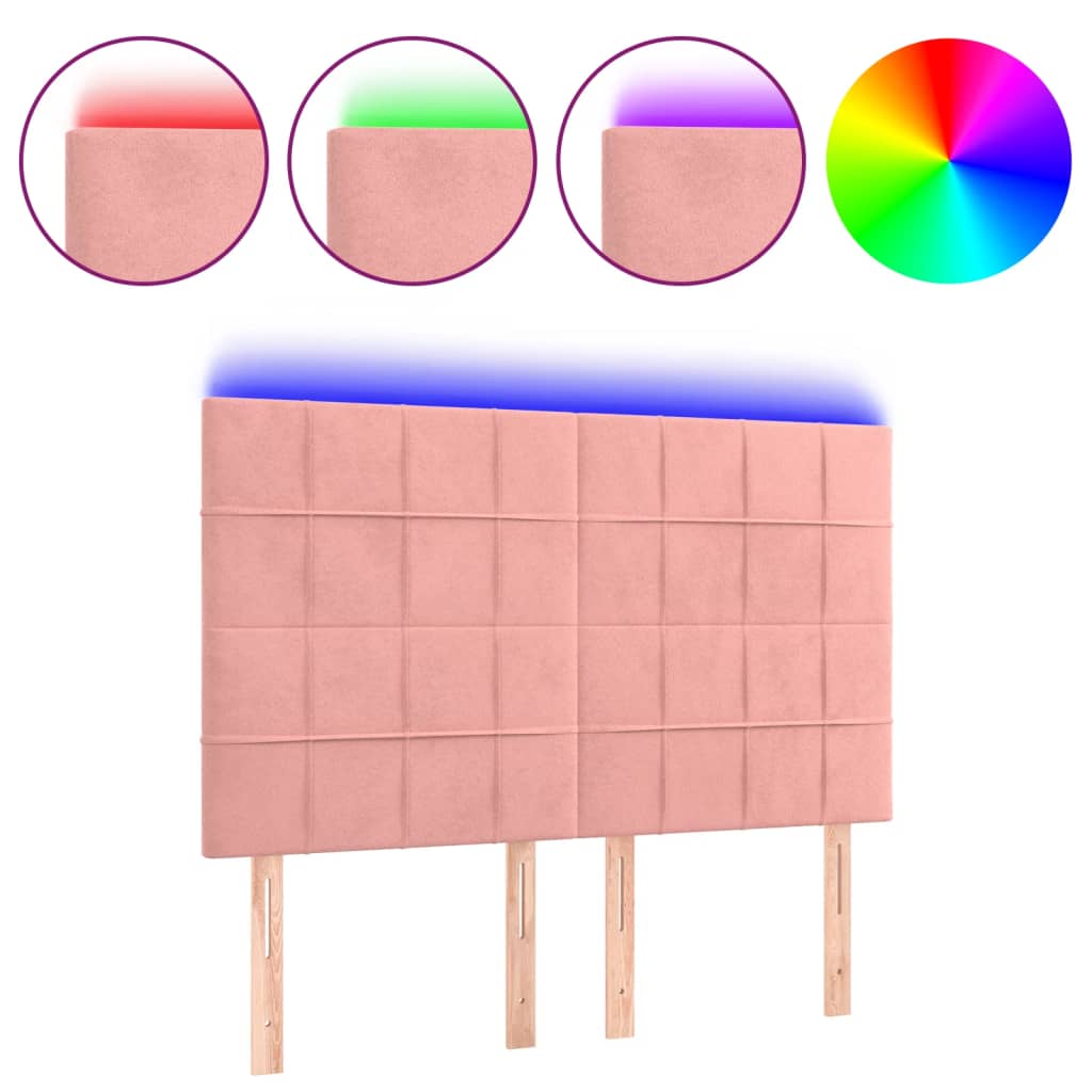 Tăblie de pat cu LED, roz, 144x5x118/128 cm, catifea