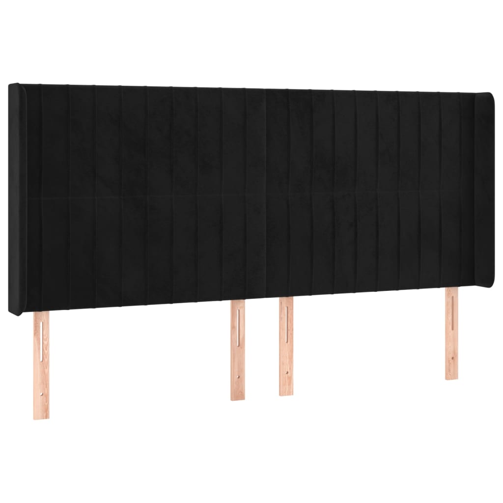 Tăblie de pat cu LED, negru, 203x16x118/128 cm, catifea