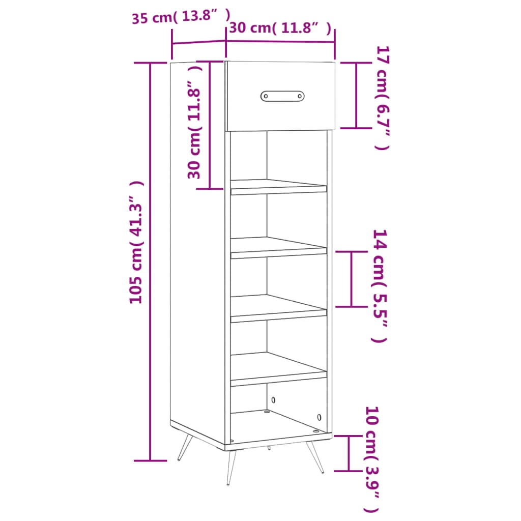 Pantofar, alb extralucios, 30x35x105 cm, lemn prelucrat