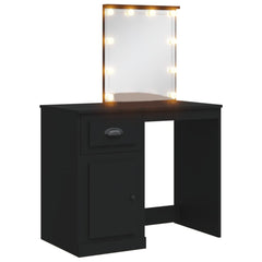 Masă de toaletă cu LED-uri, negru, 90x42x132,5 cm