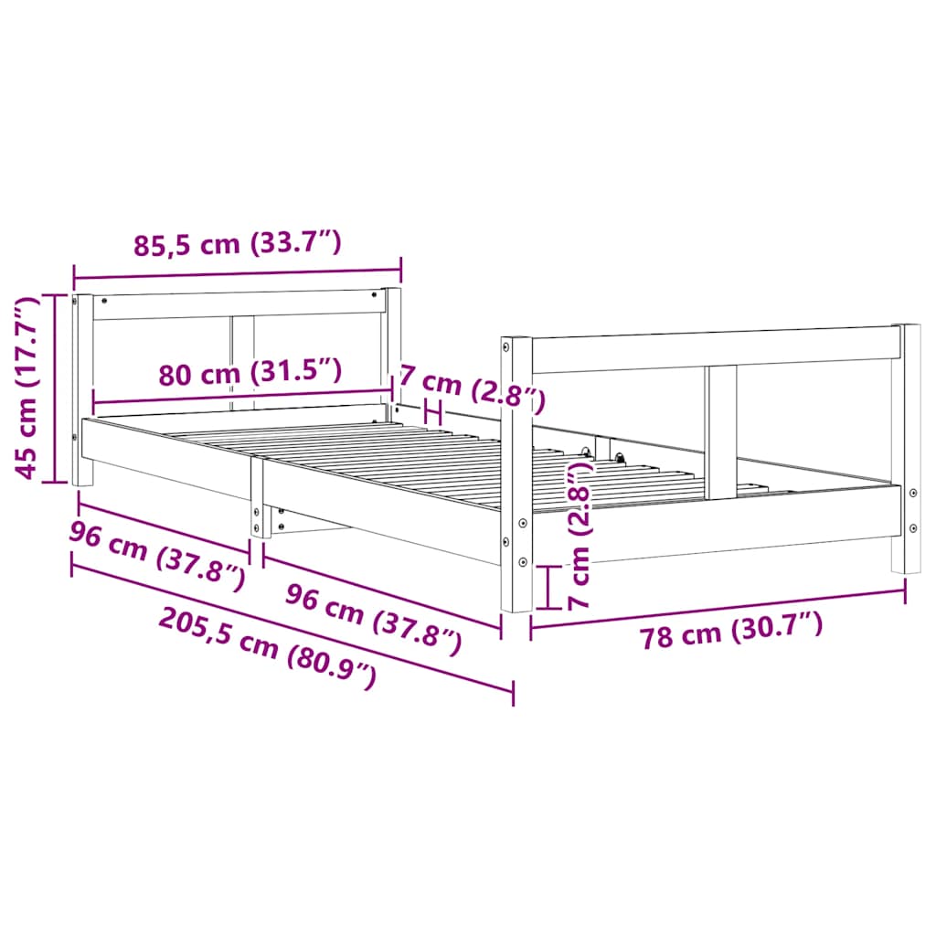 Cadru de pat pentru copii, 80x200 cm, lemn masiv de pin