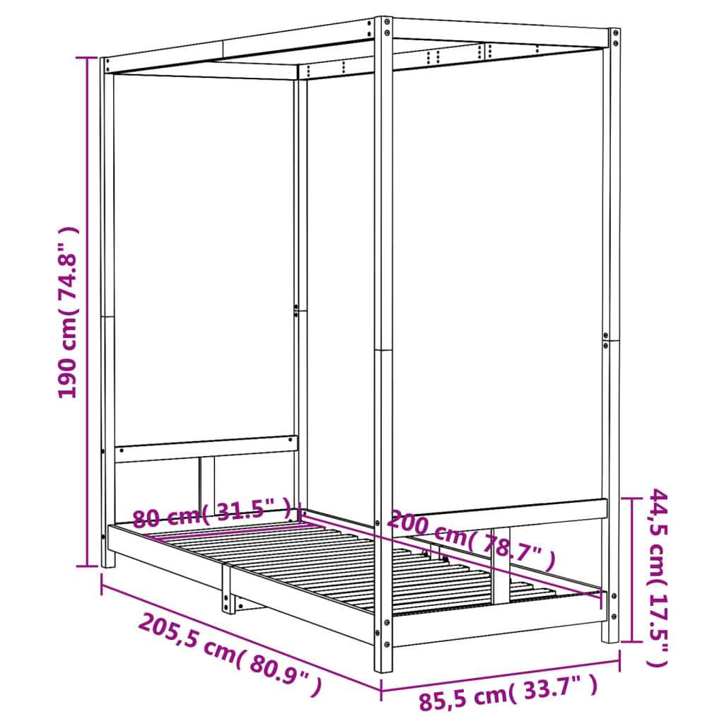 Cadru de pat pentru copii, 80x200 cm, lemn masiv de pin