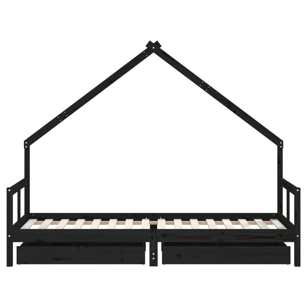 Cadru pat copii cu sertare, negru, 80x200 cm, lemn masiv de pin