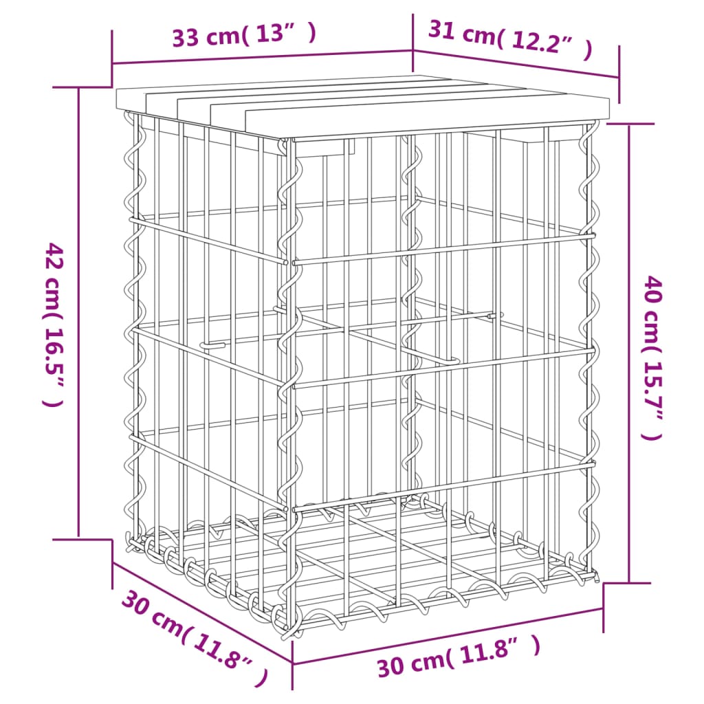 Bancă de grădină, design gabion, 33x31x42 cm, lemn masiv de pin