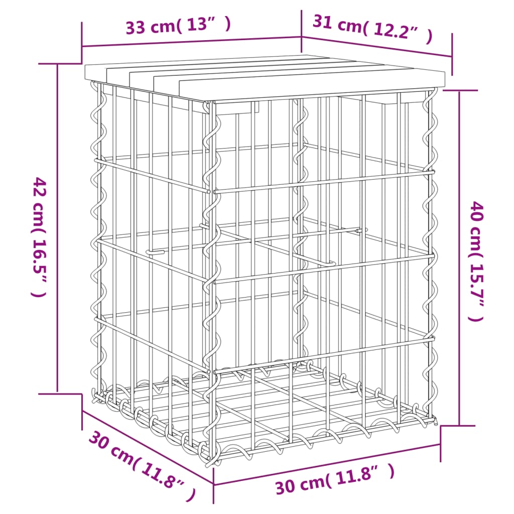 Bancă grădină, design gabion, 33x31x42 cm, lemn pin impregnat