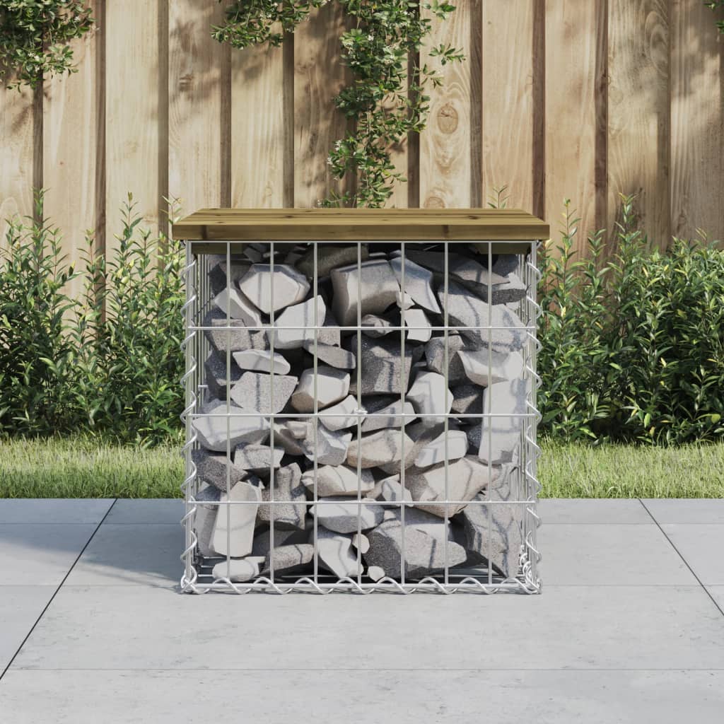 Bancă grădină, design gabion, 43x44x42 cm, lemn pin impregnat