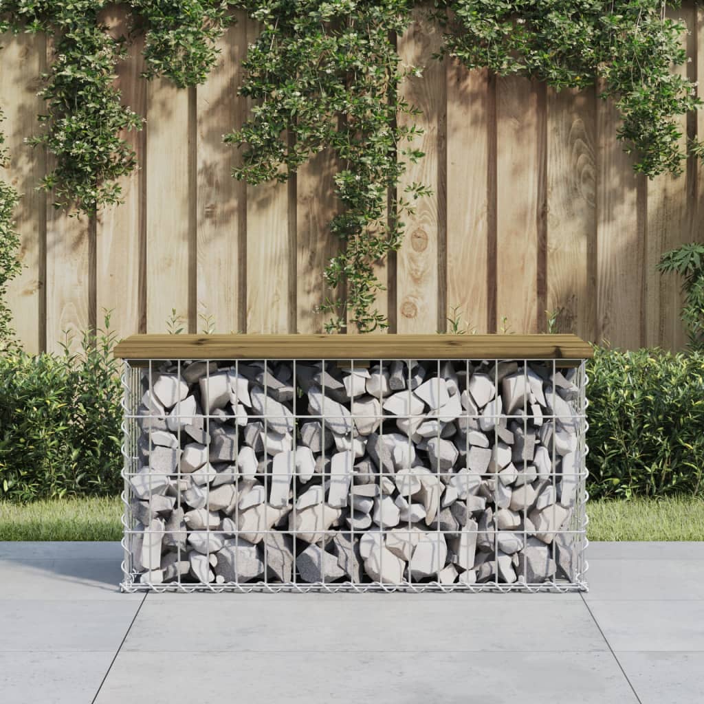 Bancă grădină, design gabion, 83x31,5x42 cm, lemn pin impregnat