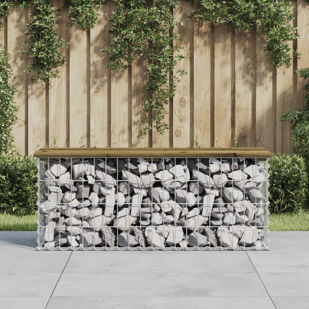 Bancă grădină, design gabion, 103x31,5x42cm, lemn pin impregnat