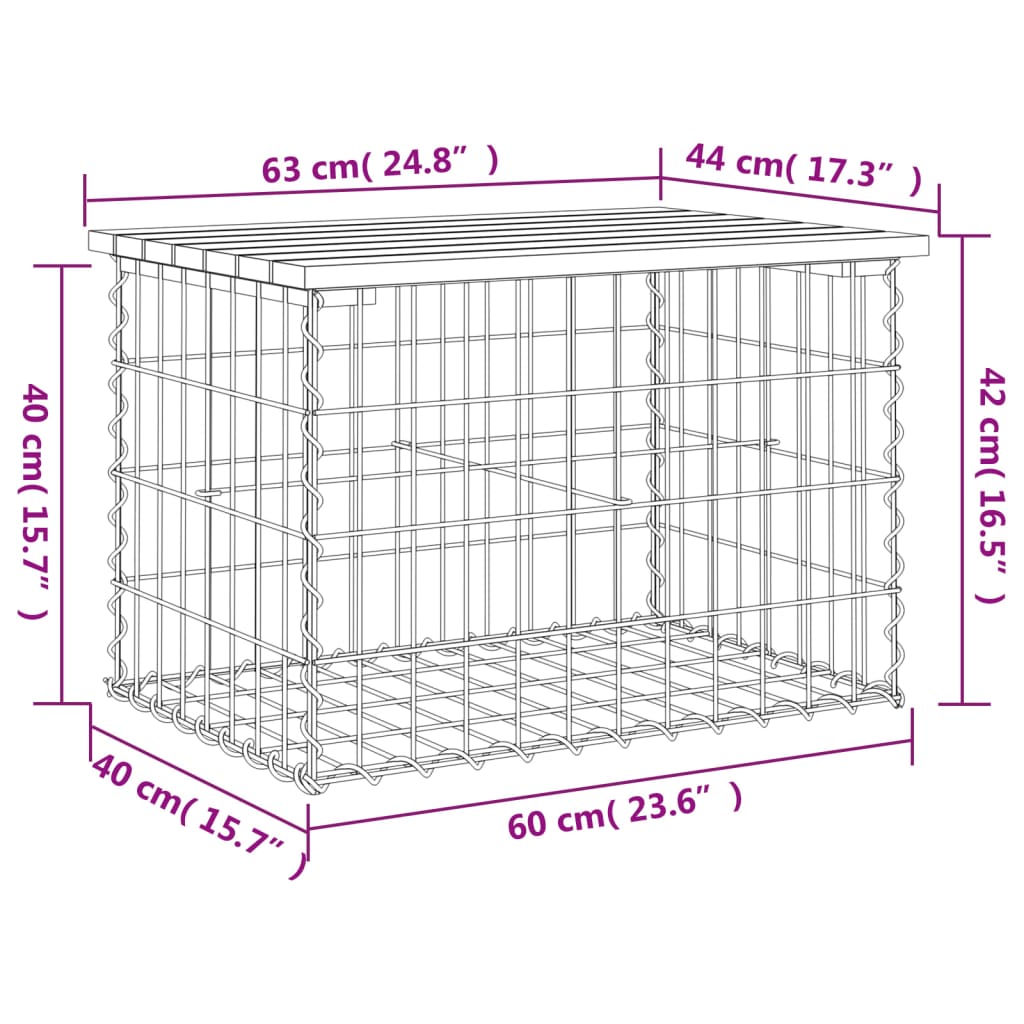 Bancă grădină, design gabion, 63x44x42 cm, lemn pin impregnat