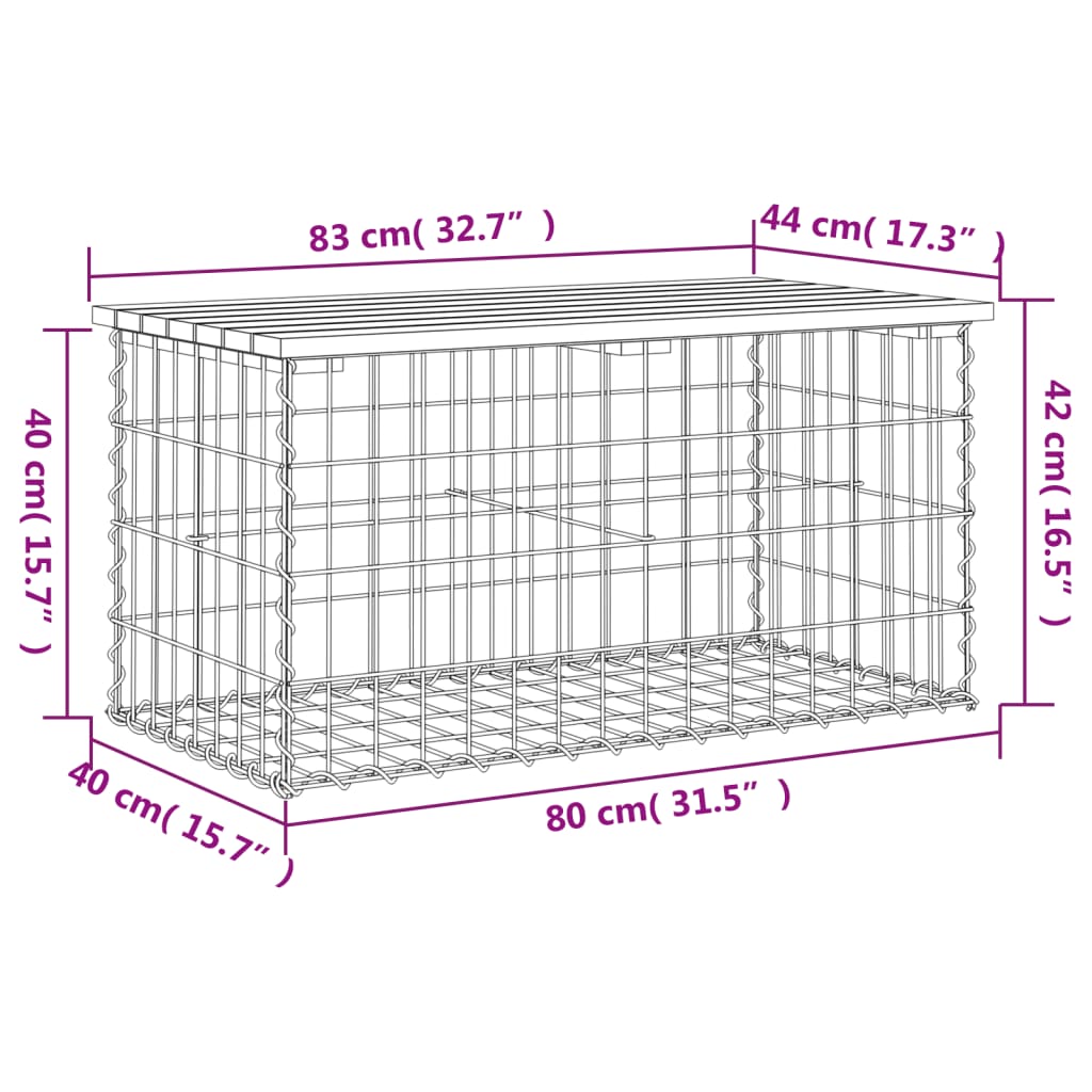 Bancă grădină, design gabion, 83x44x42 cm, lemn pin impregnat