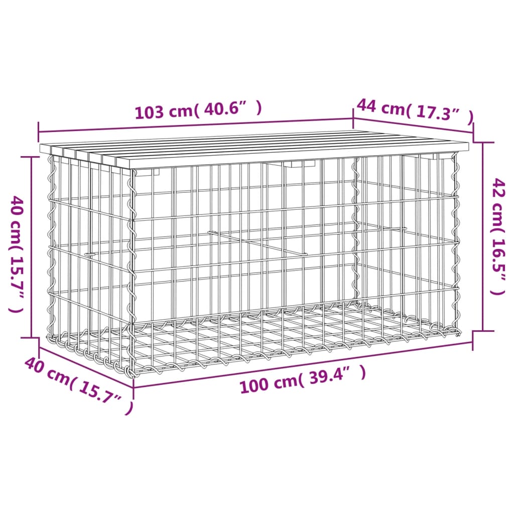 Bancă de grădină, design gabion, 103x44x42cm, lemn masiv de pin