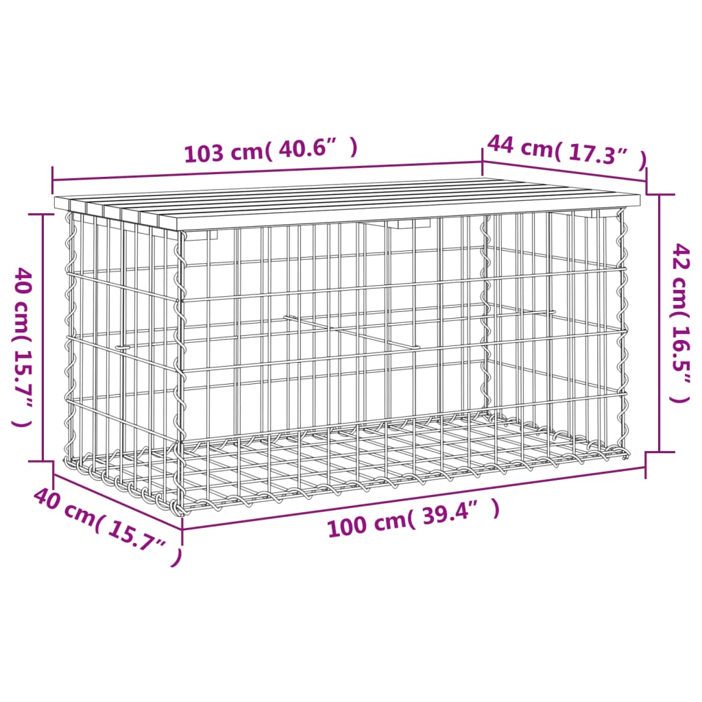 Bancă grădină, design gabion, 103x44x42 cm, lemn pin impregnat