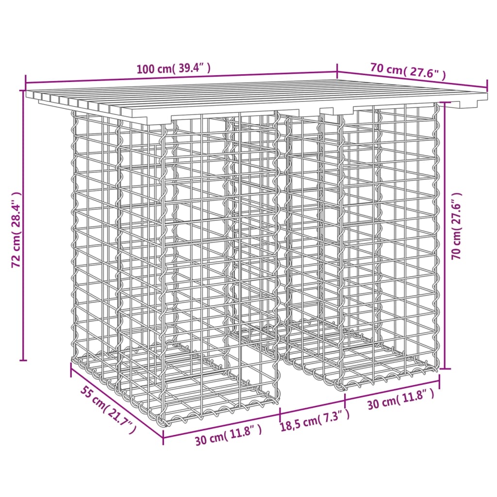 Bancă de grădină, design gabion, 100x70x72cm, lemn masiv de pin