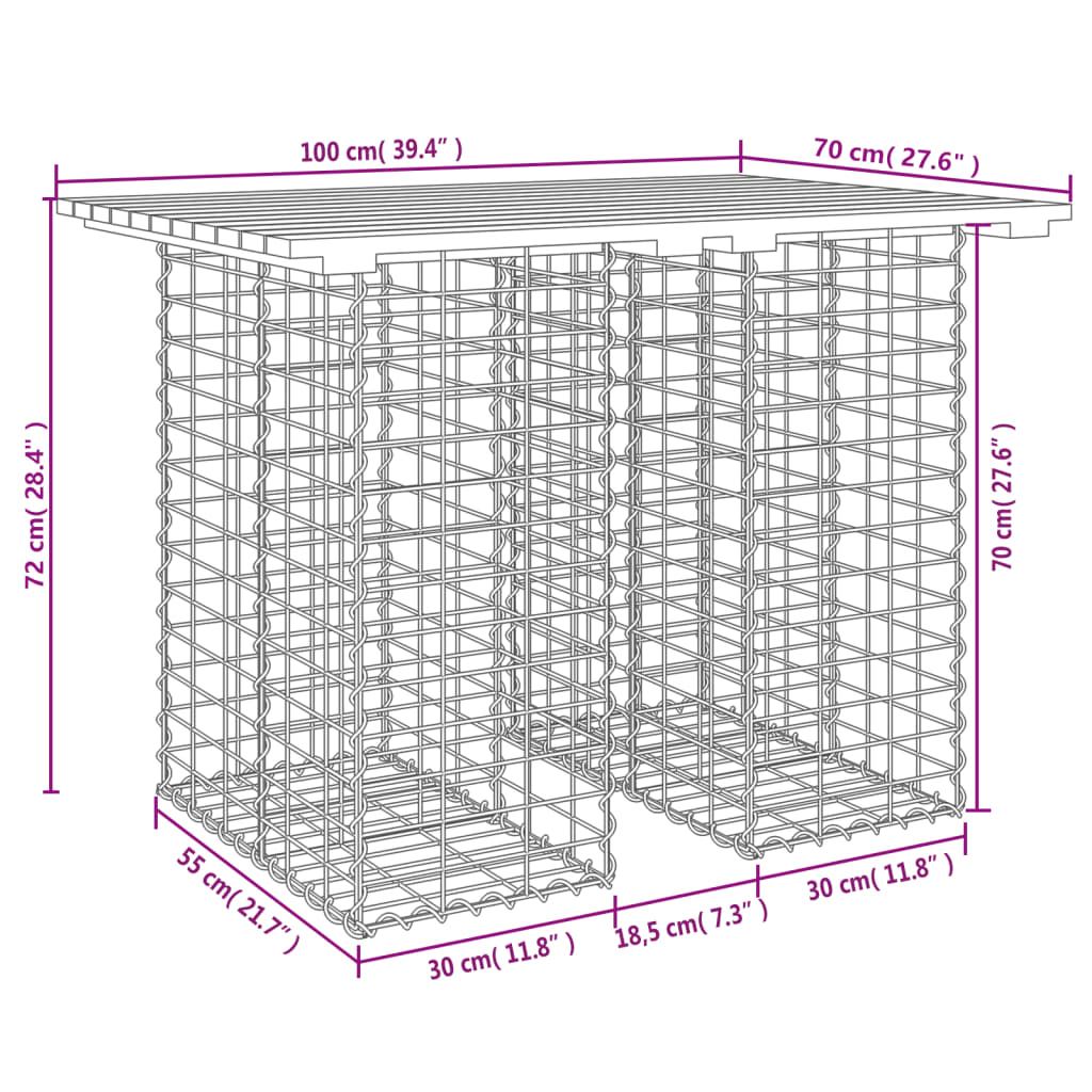 Bancă grădină, design gabion, 100x70x72 cm, lemn pin impregnat