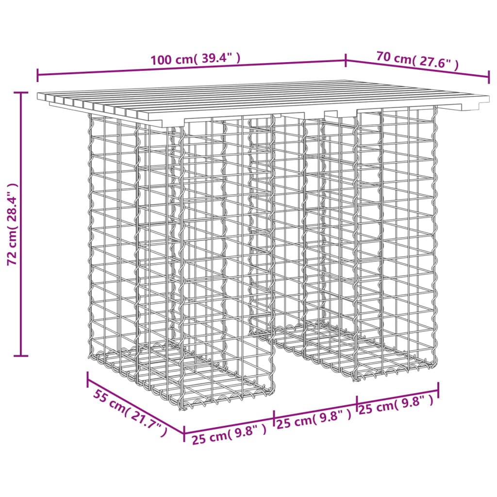 Bancă de grădină, design gabion, 100x70x72cm, lemn masiv de pin