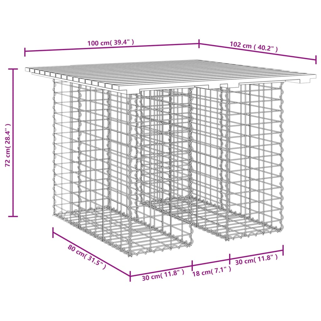 Bancă grădină, design gabion, 100x102x72 cm, lemn pin impregnat