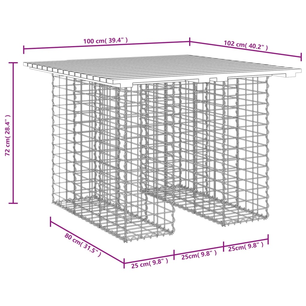 Bancă de grădină, design gabion, 100x102x72cm, lemn masiv pin