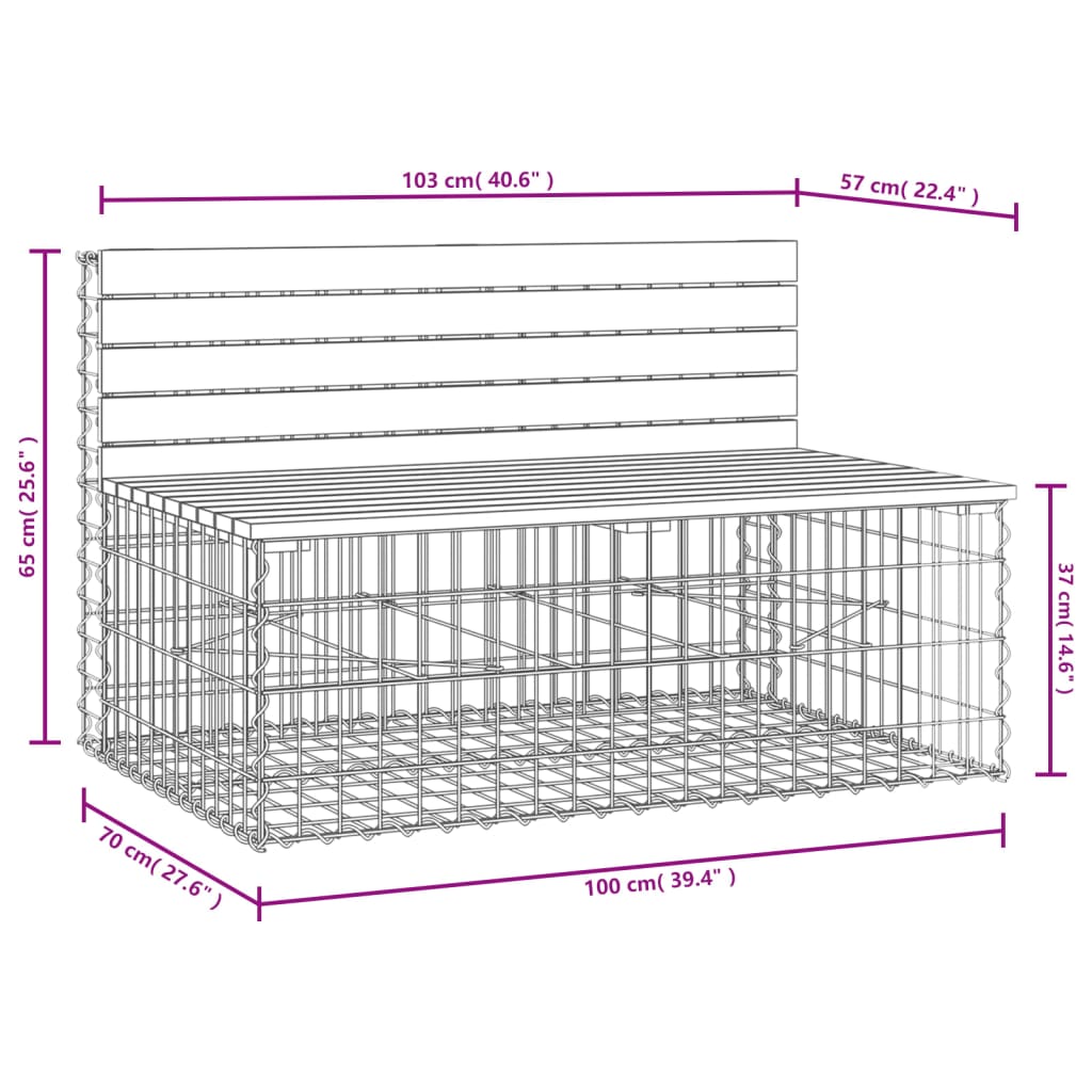 Bancă de grădină, design gabion, 103x70x65cm, lemn masiv de pin