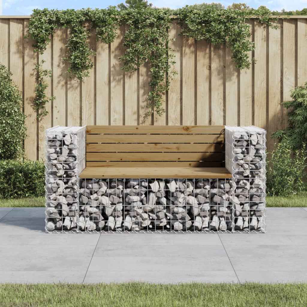 Bancă grădină, design gabion, 143x71x65,5cm, lemn pin impregnat