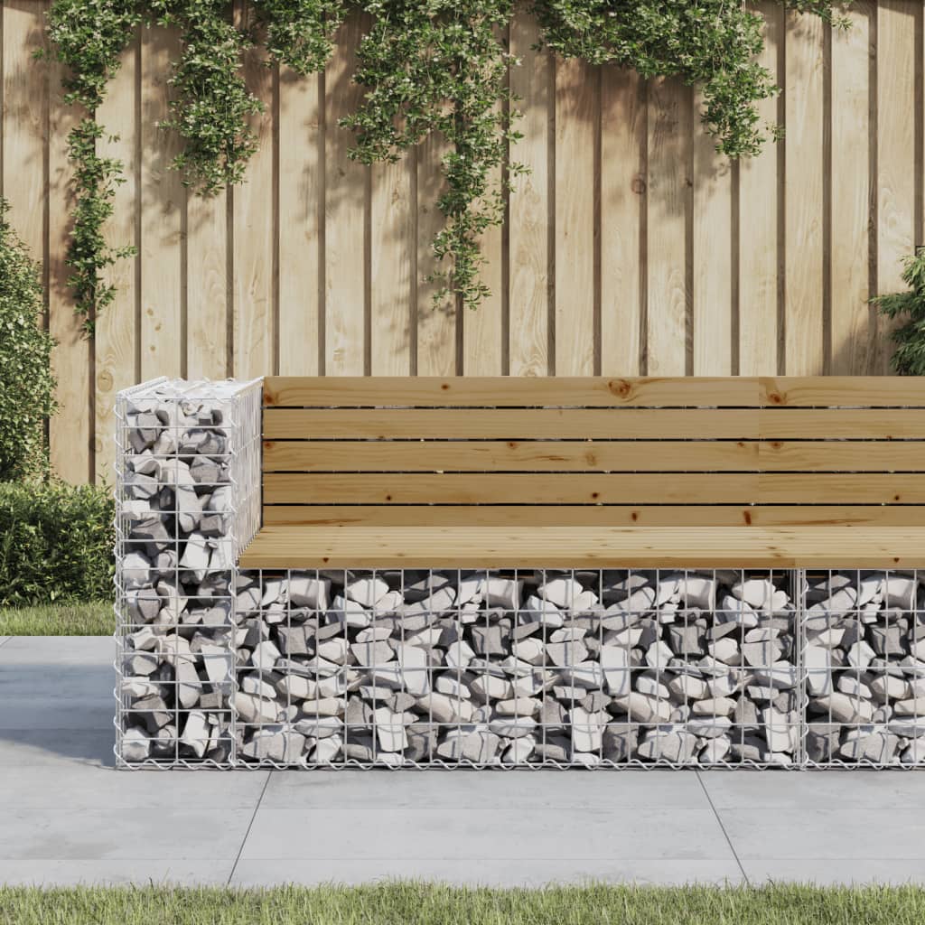 Bancă de grădină design gabion 122x71x65,5cm lemn pin impregnat