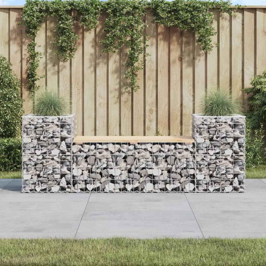 Bancă de grădină cu gabion, 183x41x60,5 cm, lemn masiv pin