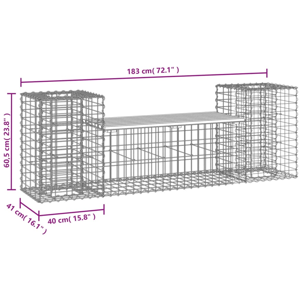 Bancă de grădină cu gabion, 183x41x60,5 cm, lemn masiv Douglas