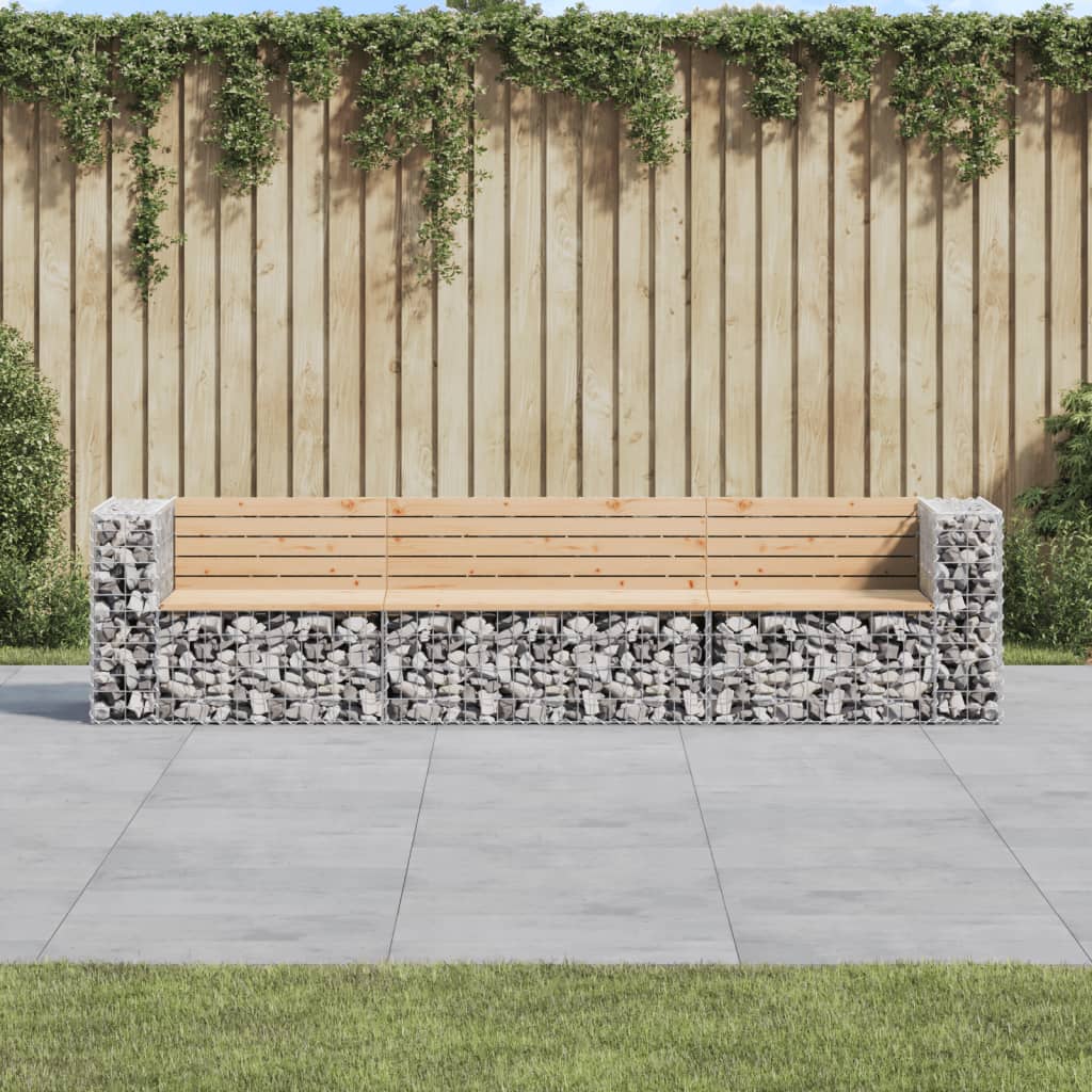 Bancă de grădină, design gabion, 287x71x65,5cm, lemn masiv pin