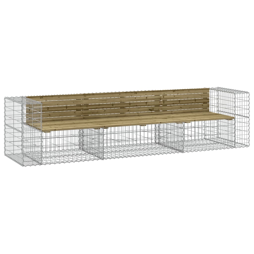 Bancă grădină design gabion, 287x71x65,5 cm, lemn pin impregnat