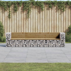 Bancă grădină design gabion, 287x71x65,5 cm, lemn pin impregnat