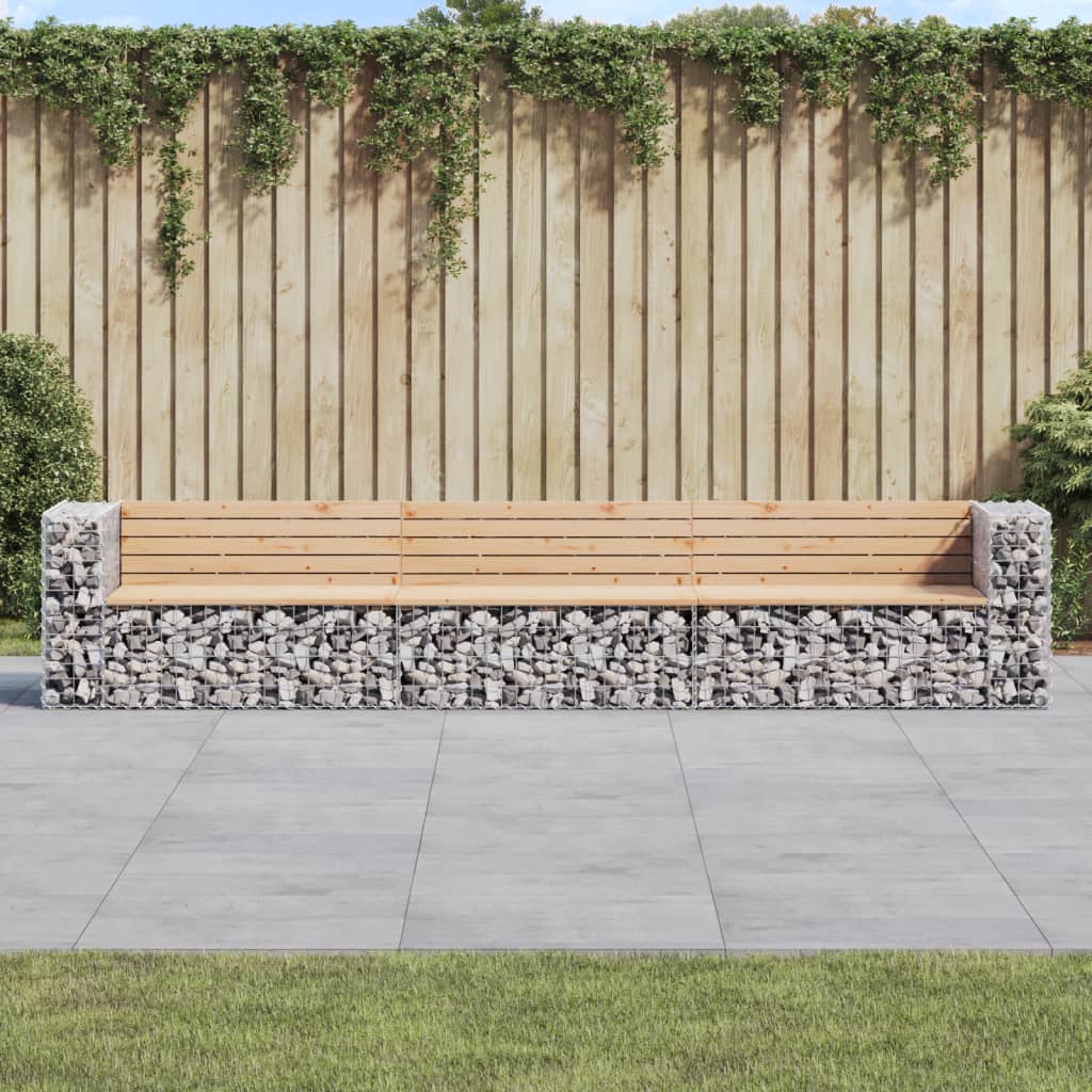 Bancă de grădină, design gabion, 347x71x65,5cm, lemn masiv pin