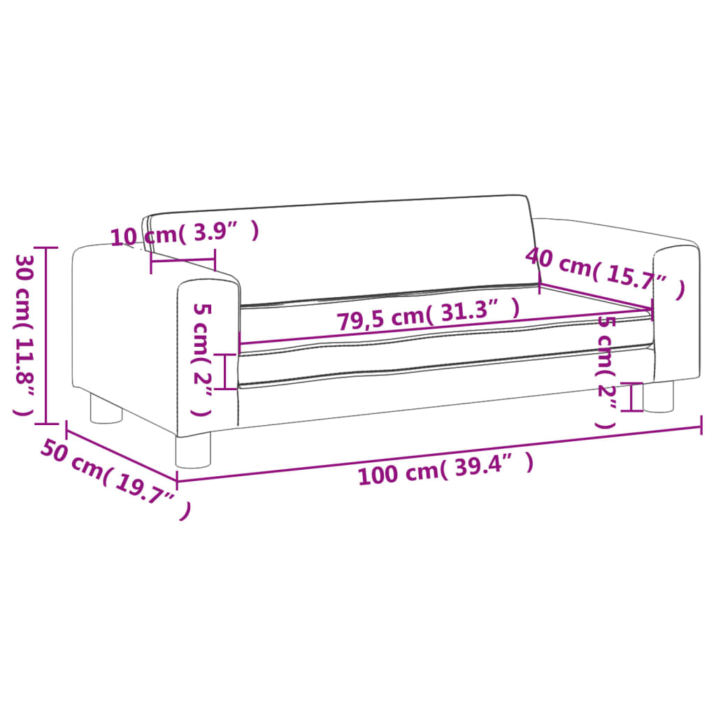 Canapea pentru copii cu taburet gri deschis 100x50x30cm catifea