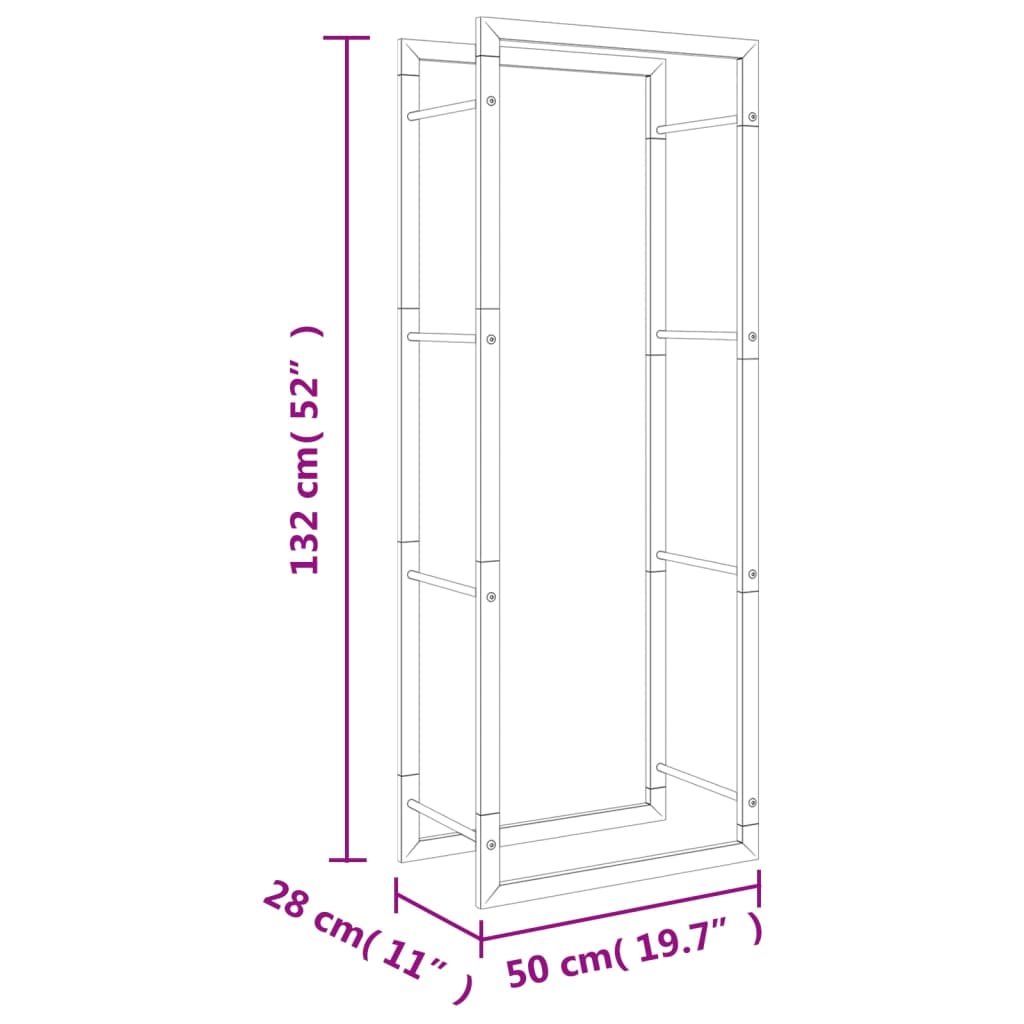 Suport pentru lemne de foc, 50x28x132 cm, oțel inoxidabil