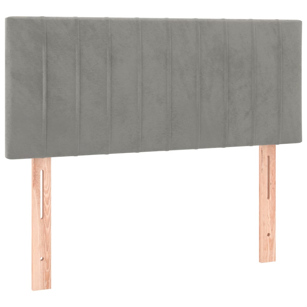 Pat box spring cu saltea, gri deschis, 90x200 cm, catifea